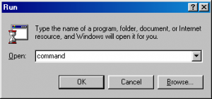 The Windows 98SE Run dialog. Notice the gradient in the titlebar. Totally worth the upgrade.