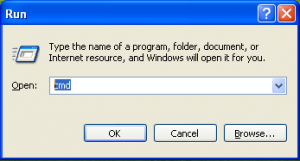 The Windows XP run dialog. 