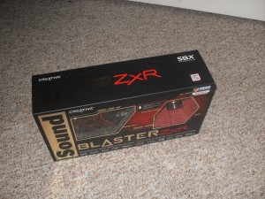 Sound Blaster ZXR Safe in it's box. This photo was taken before it realized that it wasn't going to be used by a independent professional, but rather by a bumbling pseudo-enthusiast.